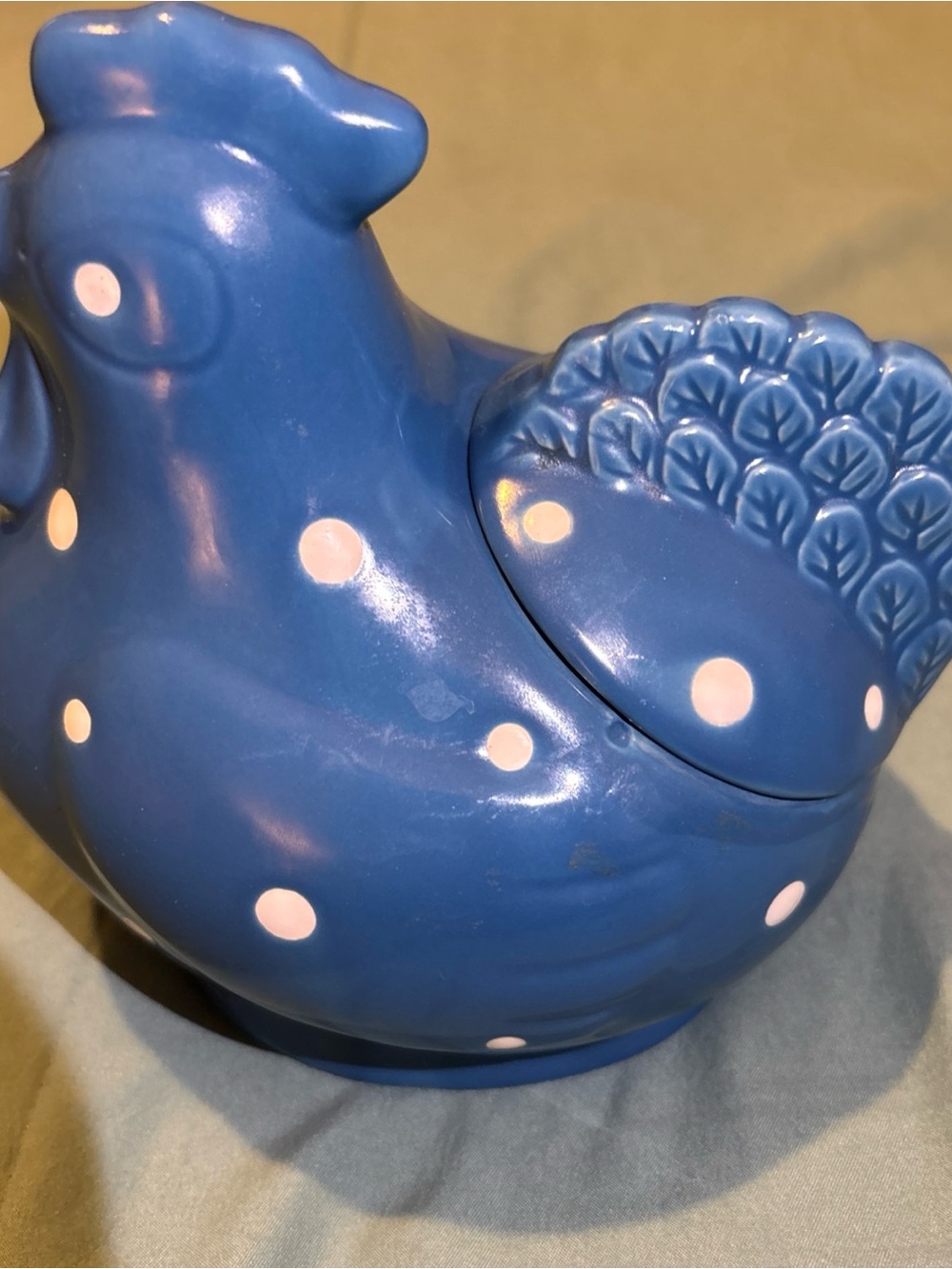 Temptations Chicken Rooster Salt Cellar Blue Polka Dot 6.5”x 7” L